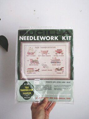 Vintage Bucilla Needlework Kit No. 2912 Olde Transportation Cross-Stitch Sampler